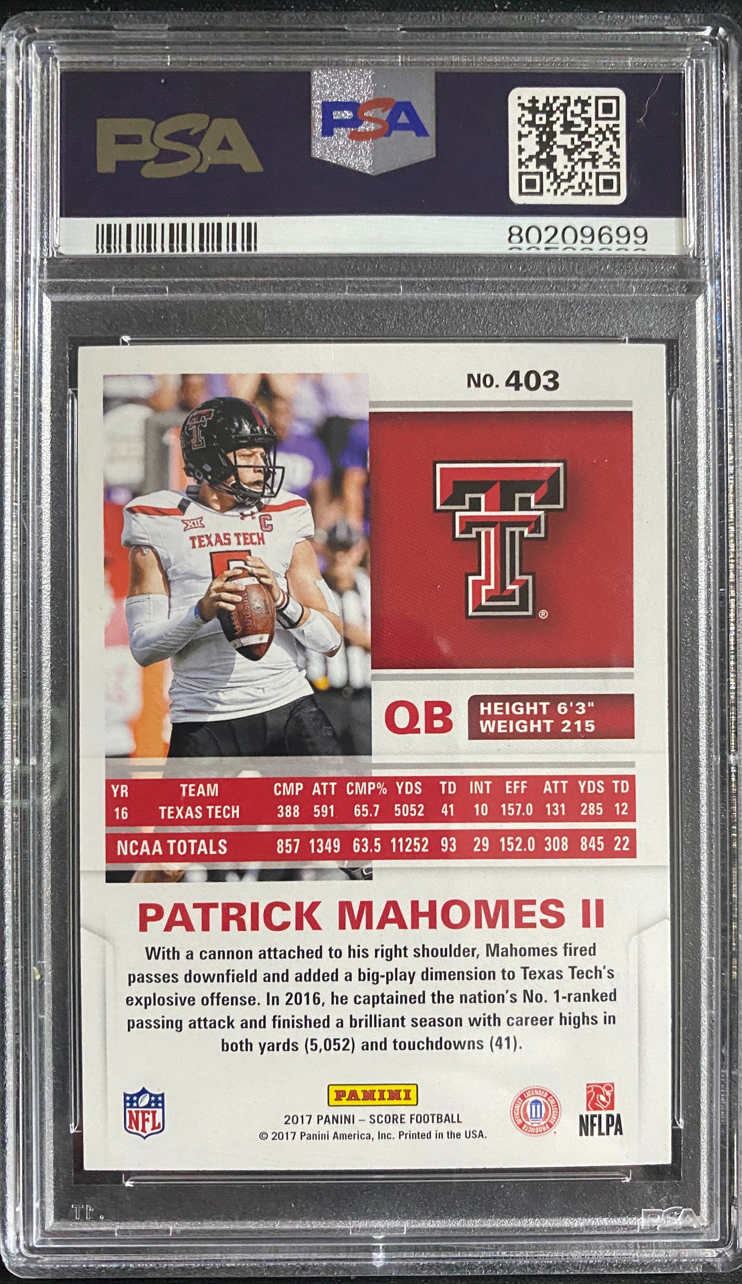 2017 Patrick Mahomes Score ROOKIE PSA 9